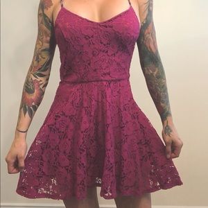Burgundy mini lace dress